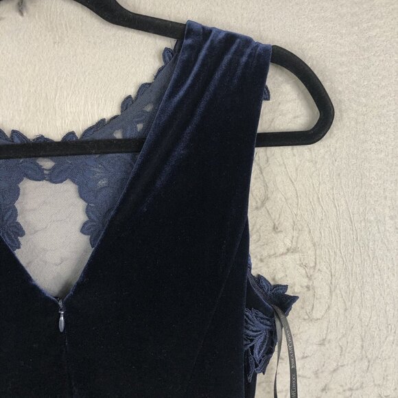 Vintage Scott McClintock Velvet Maxi Dress Womens 8 Navy Blue Velour Y2K Formal - Picture 9 of 16
